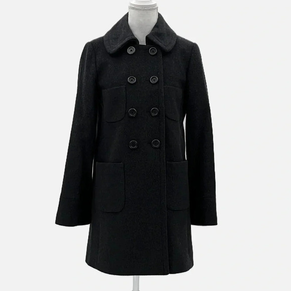 J. Crew 100% Wool Double Breasted Pea Coat in Charcoal - Size 0 - Picture 1 of 6